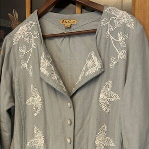 April Cornell Gray Coat with White Embroidery